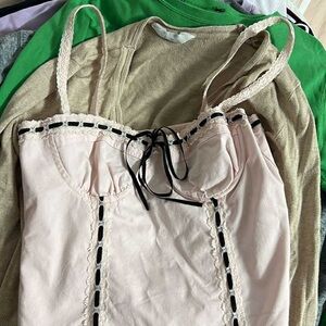 pacsun pink corset black lace top